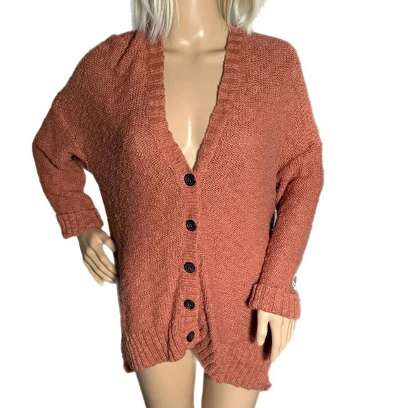 American Eagle Autumn Burnt Orange Knit Cardigan Sweater Boho Duster Small - Picture 2 of 10